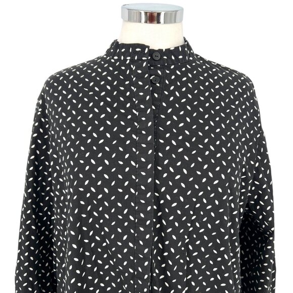Diane Von Furstenberg Printed Stand Up Collar Button Up Blouse Black Size Small - Picture 2 of 11